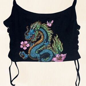 Vintage Urban Outfitters Black Dragon Print Women's Top